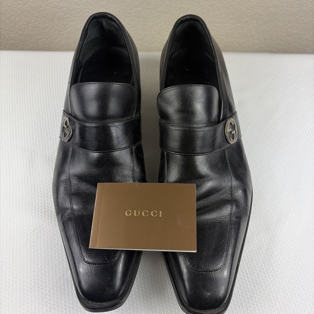 GUCCI BROADWICK INTERLOCKING GG Men's BLK LEATHER Loafer Gucci Size 11D W/ COA